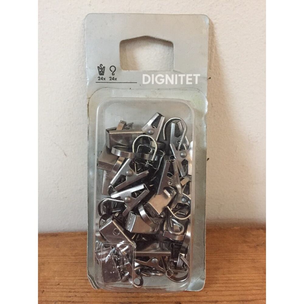 New IKEA Dignitet 24 Count Stainless Steel Curtain Rod Wire Drape Hook + Clip